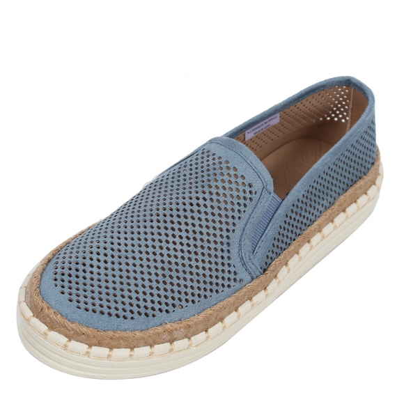 Shoes - Blue Perforated Espadrille Rubber Sole Loafer